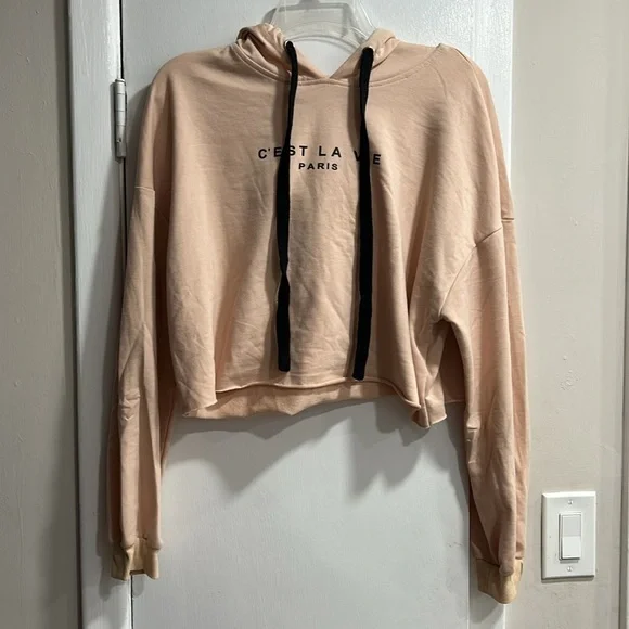 C' EST LA VIE PARIS Cropped Lightweight Hooded Sweater size Large - Picture 1 of 4